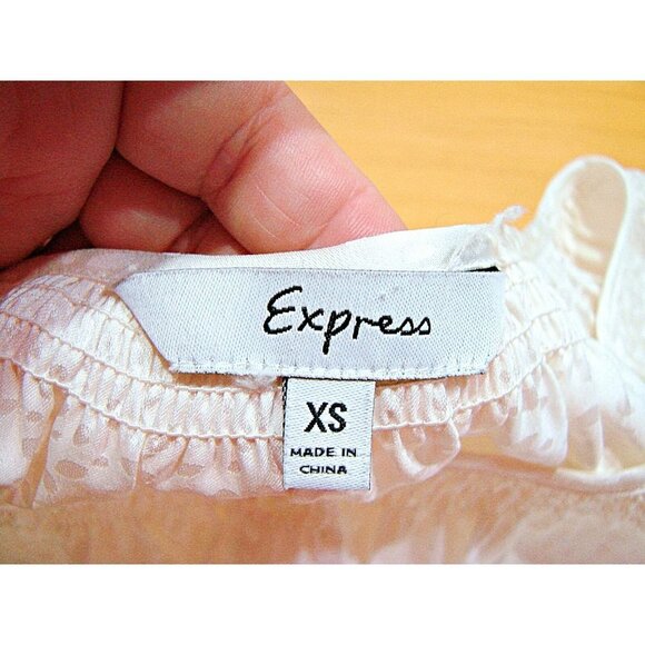 Express Lightweight Button Front Blouse Ivory Long Sleeve Puff Sleeve Top Sz XS - Picture 3 of 11